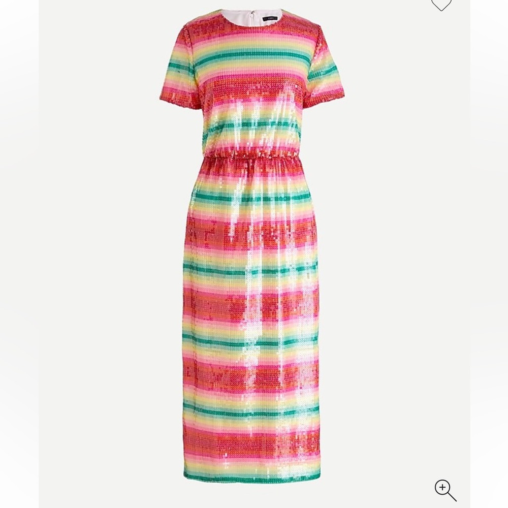 NWT J. CREW SEQUIN WATERMELON PINK & GREEN STRIPED SHORT SLEEVE MIDI DRESS (6)